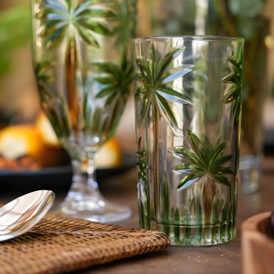 Conjunto 6 Copos Altos Sucos Drinks Palm Tree Handpaint 360 Ml Wolff