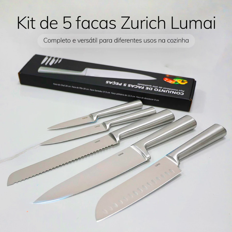 LUMAI 5 Facas de Cozinha Profissional Conjunto Completo Aço Inox 3CR13