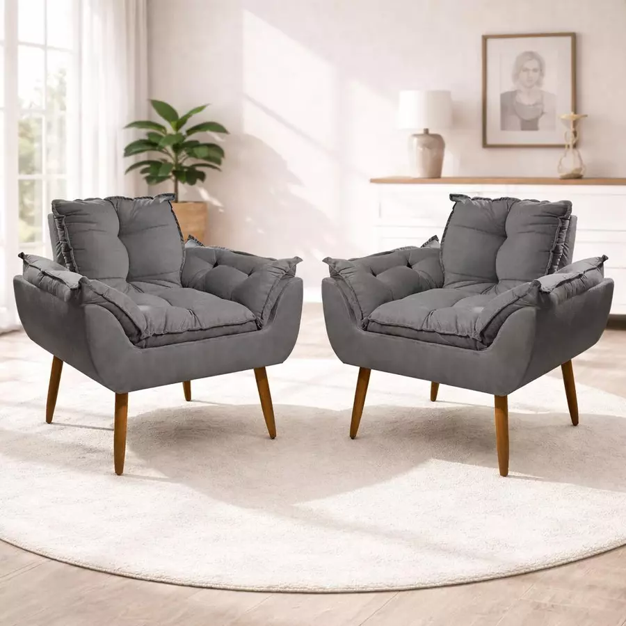 Kit 02 Poltronas Decorativas Opala Pés Palito - Sala